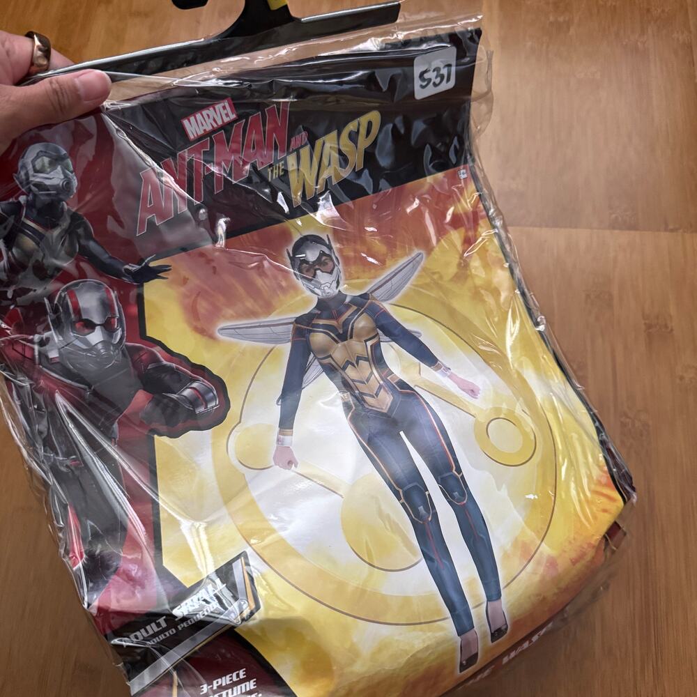 Antman & the Wasp Costume “The Wasp” 3 Piece Adult Small Wings Mask Jumpsuit